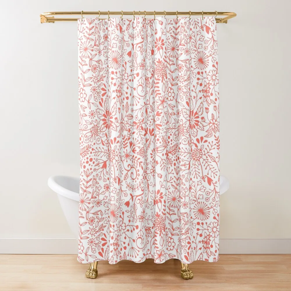 

Floral Doodle Living Coral 2 Blackout Curtain Bathroom Bath Goods Set Luxury Curtain For Bathroom Shower Curtains