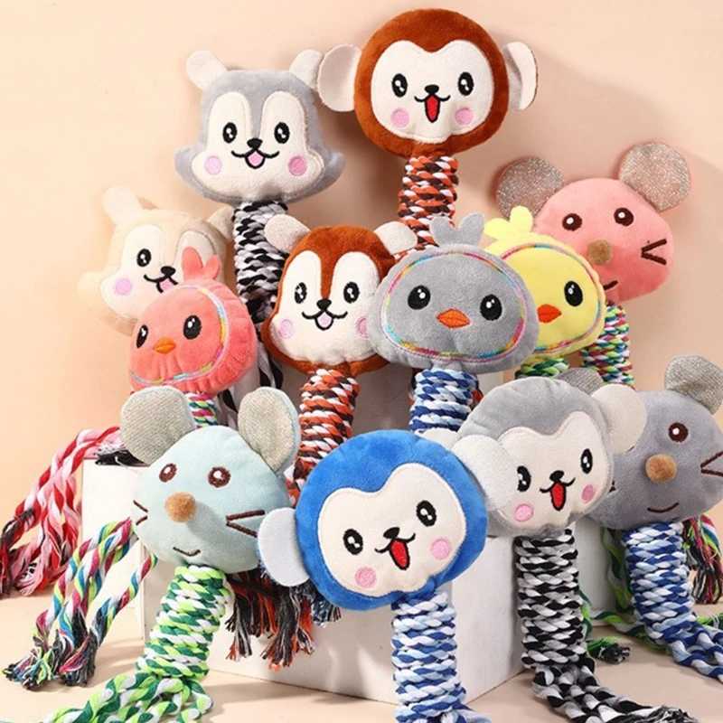 

Dog Rope Toy Plush Stuffed Animal Squeak Toy Gift for Small Medium Large Dogs