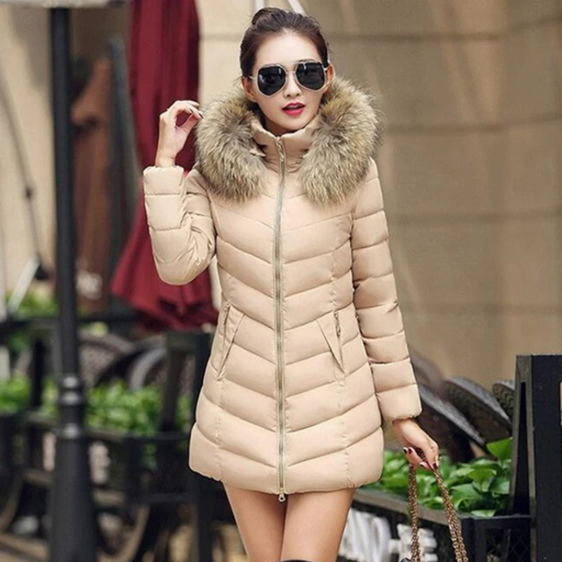 M-6XL Oversized Parkas Women Jackets Sliver 2022New Winter Elegant Warm Hooded Coat Women Mid-length Large Fur Collar Female Top