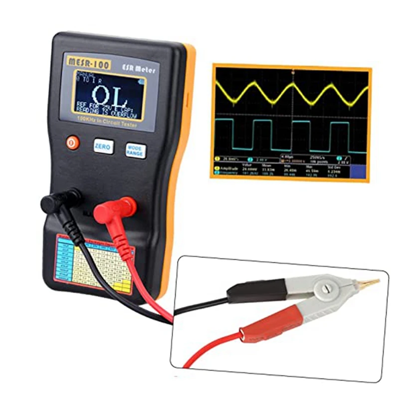 

MESR-100 Capacitor Tester,0.001-100.0R With Test Clip Auto Ranging In Circuit LCR Meter For Measuring Capacitance