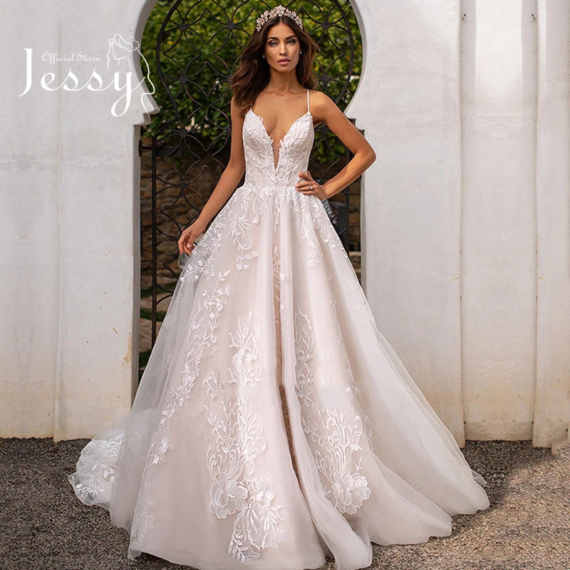 

Luxury Wedding Dress Elegant Multi-layer Lotus Leaf Yarn V-neck Beading Wedding Gowns Crystal Lace Up White Vestido De Noiva