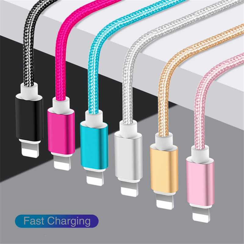 

1m 2m 3m Nylon Braided USB Data Charging Cable for iPhone 6S 7 8 Plus X XR XS 11 12 13 14 Pro Max 5S SE iPad Fast Charger Cable