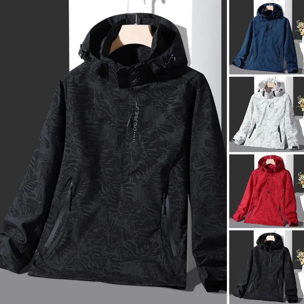 

Men Jacket Stylish Waterproof Hooded Leaf Print Jacket for Men Women Ideal for Spring Fall Outdoor Activities Breathable Men