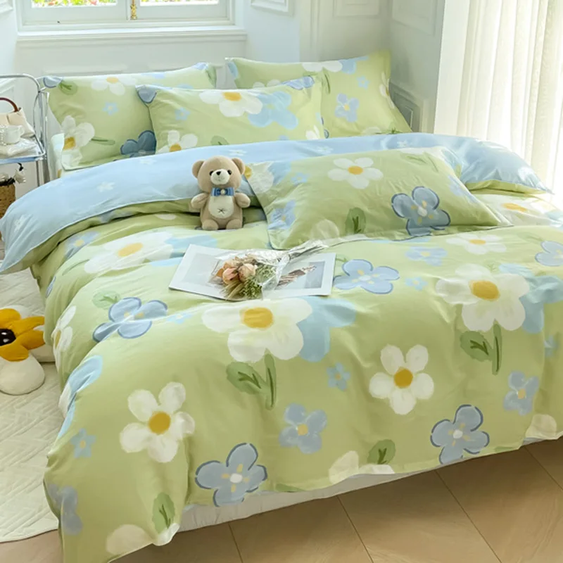 Simple Flower Cotton Quilt Cover 00 Dormitory Single Double 200x230 Three-Piece Set