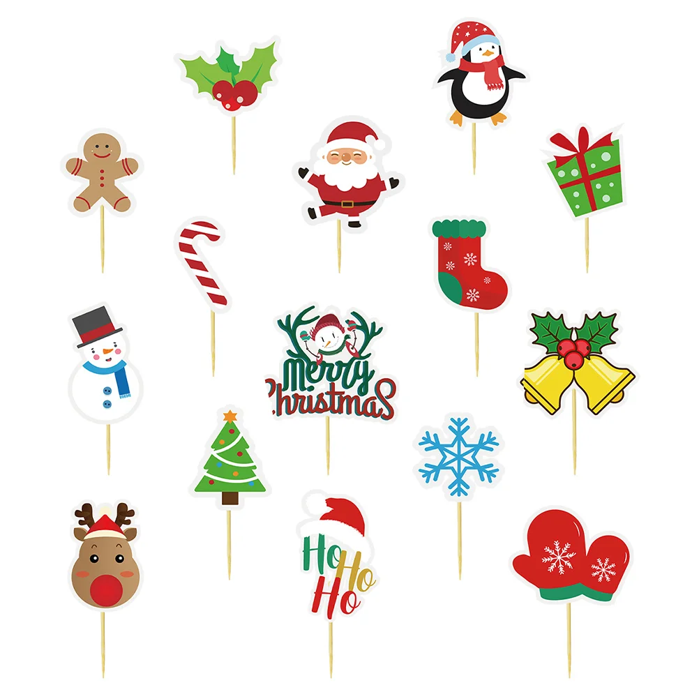 

Christmas Picks Cupcake Toppers Cake Xmas Topper Dessert Party Toothpicks Favors Cocktail Santa Fruit Decorationpick Holiday