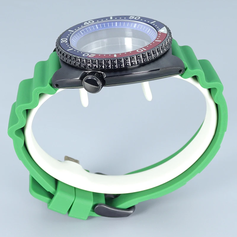 Черный корпус часов Abalone 45 мм зеленый резиновый браслет сапфир подходит для тунца