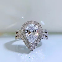 new fashion trend 925 silver inlaid 5a zircon high carbon diamond luxury surround inlaid drop shaped gem diamond ring ladies