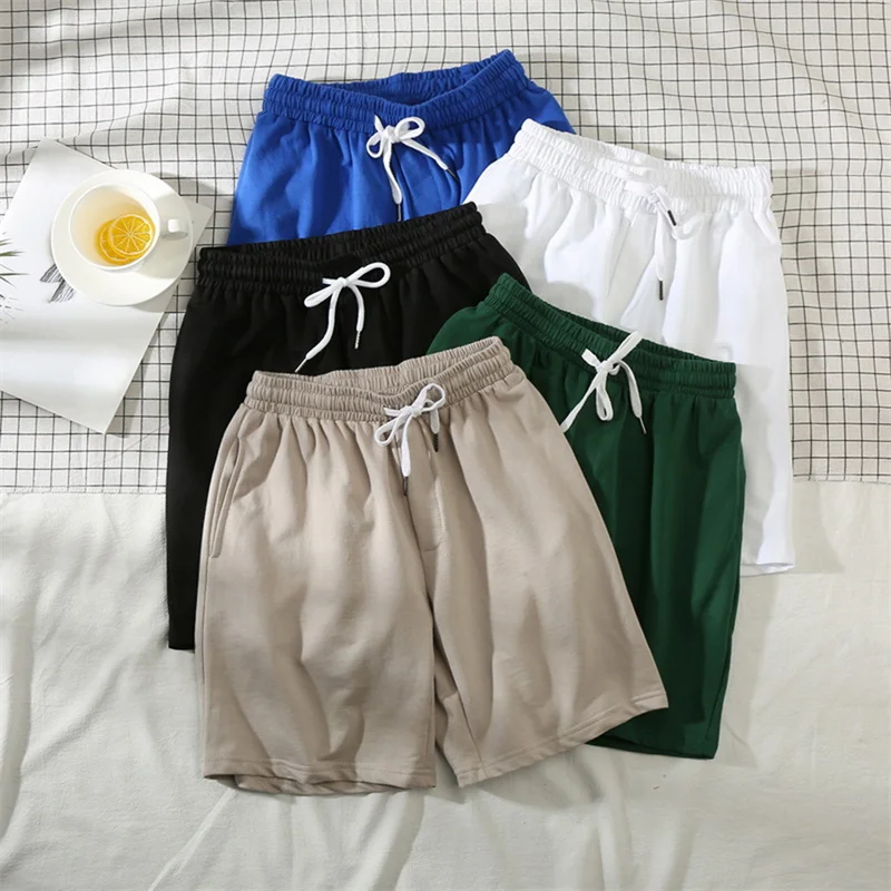 

White Shorts Men Japanese Style Polyester Running Sport Shorts for Men Casual Summer Elastic Waist Solid Shorts Printed Clothing