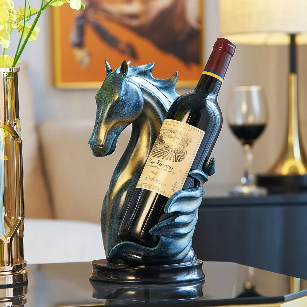 

Metal Wine Bottle Stand Bar Creative Decoration Hanging Holder Display Decor Iron Horse Craft Sculpture Gift Home Rack Ornaments