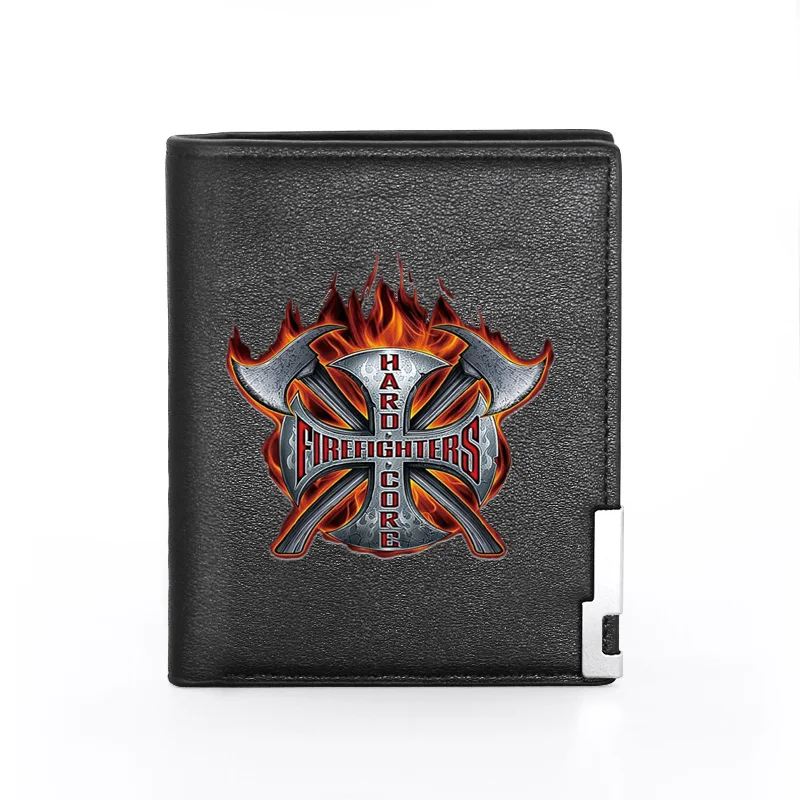 

New Fashion Hardcore Firefighters Badge Printing Leather Wallet Men Women Billfold Slim Credit Card/ID Holders Short Purses