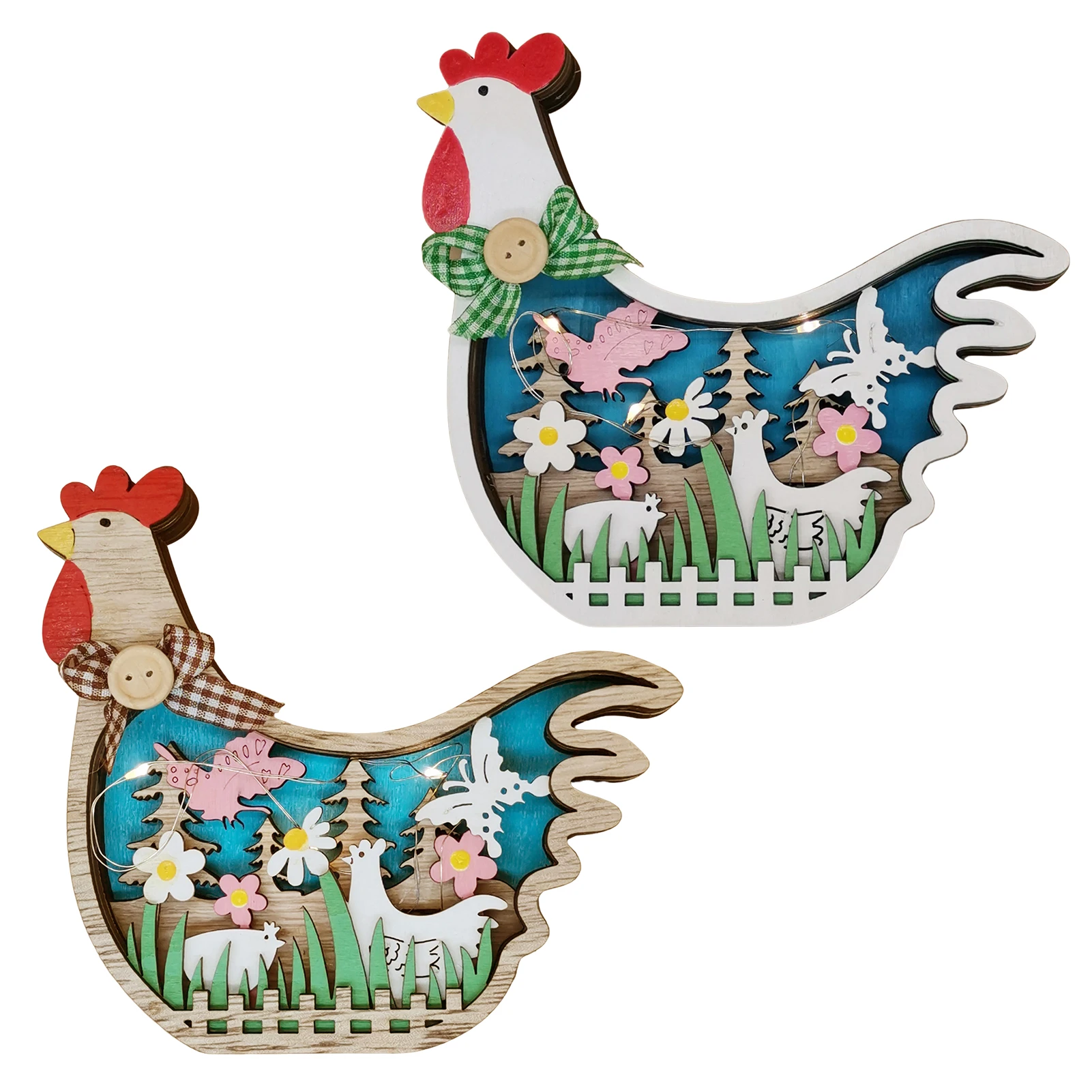 

Easter Decor Lights Easter Wood Chicken Tabletop Decor Cute Howolled Out Hen Shaped LED Lights Battery Powered Tabletop Light