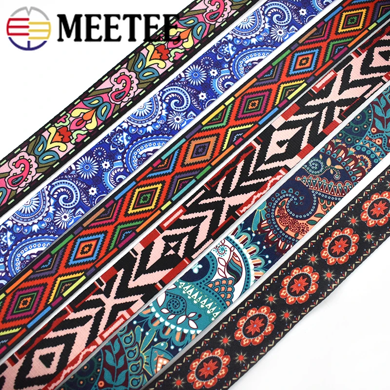

3/5/10Meters Meetee 38mm Jacquard Printed Webbing Ethnic Lace Ribbon Bags Strap Tape for Sewing Garment Belt Sewing Accessories