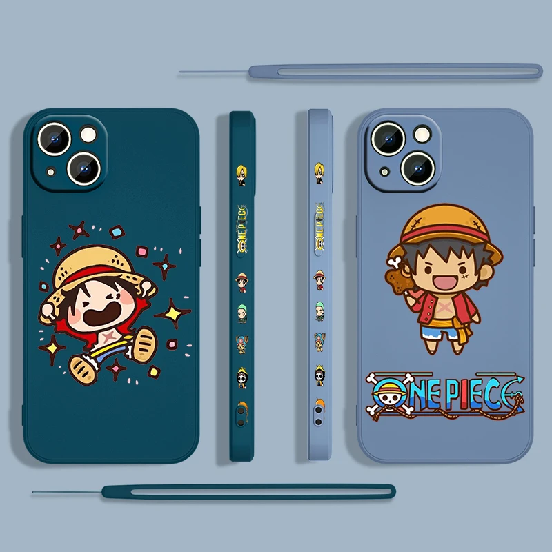

ONE PIECE Luffy Hot For Apple iPhone 13 12 Mini 11 Pro XS MAX XR X 8 7 6S SE Plus Liquid Left Rope Silicone Phone Case