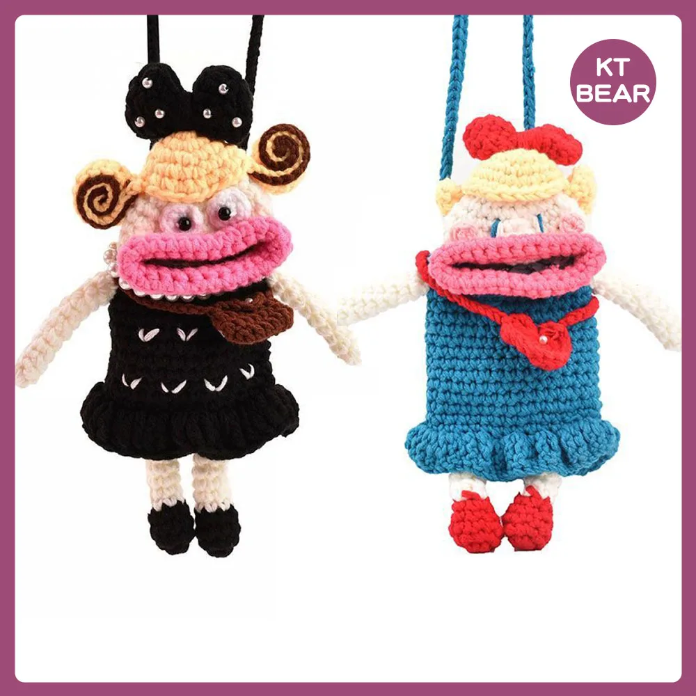 

Y2K Harajuku Cute Handmade Crochet Knit Bag Handbag Women Female Lolita Crossbody Mini Pink Side Satchel Cartoon Beach Bag Gift