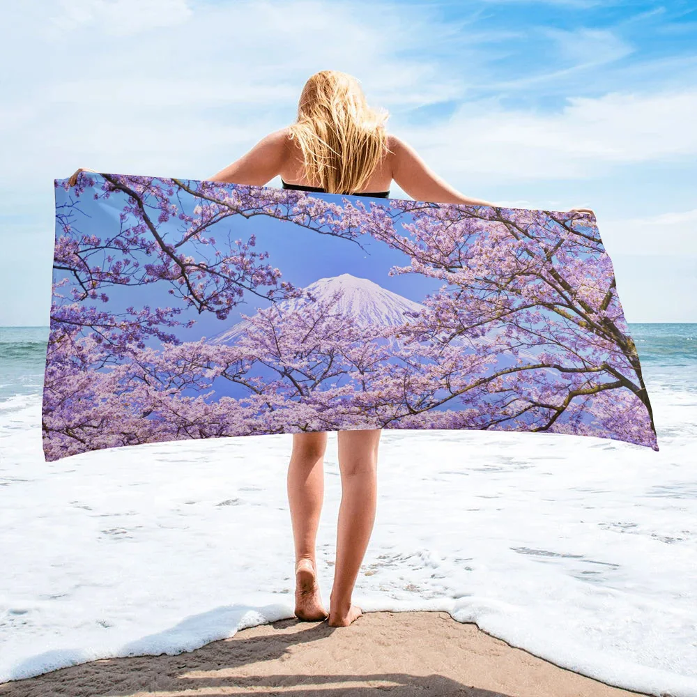 

Mount Fuji Cherry Tree Pink Flowers Bath Towel Camping Bathroom Accessories Microfiber Beach Towel Home Bath Towels for Adults