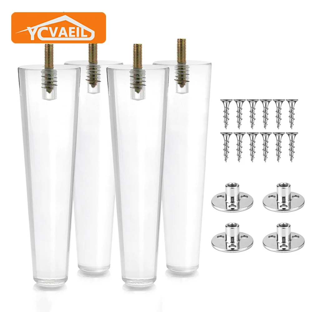 4pcs Acrylic Furniture Legs Transparent Replacement Sofa Feet Hardware Accessories for Coffee Table Dresser Cabinet Feet 10-20cm