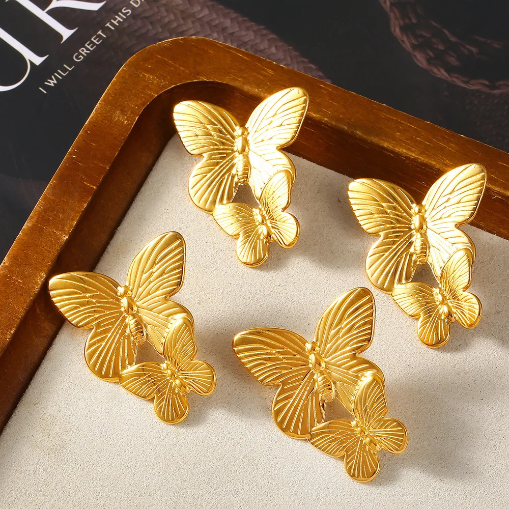 Женские серьги-гвоздики из нержавеющей стали с бабочками