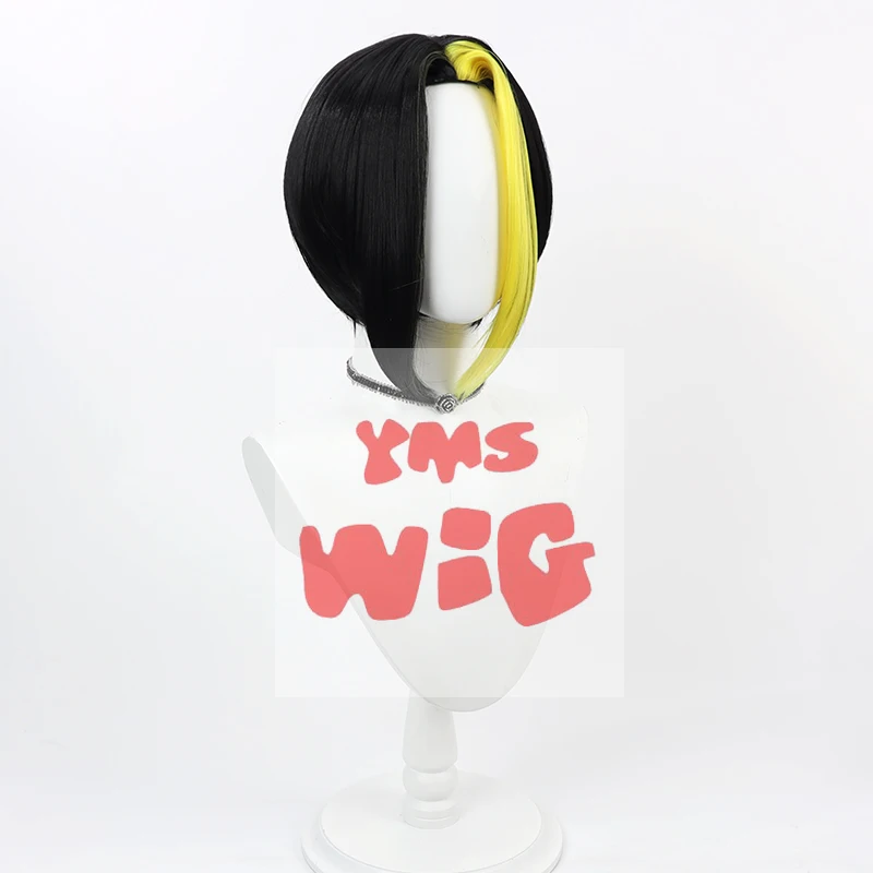 Аниме Mashle: Magic and Muscles Finn Ames Косплей Парик Короткий Черный Желтый Средняя Часть