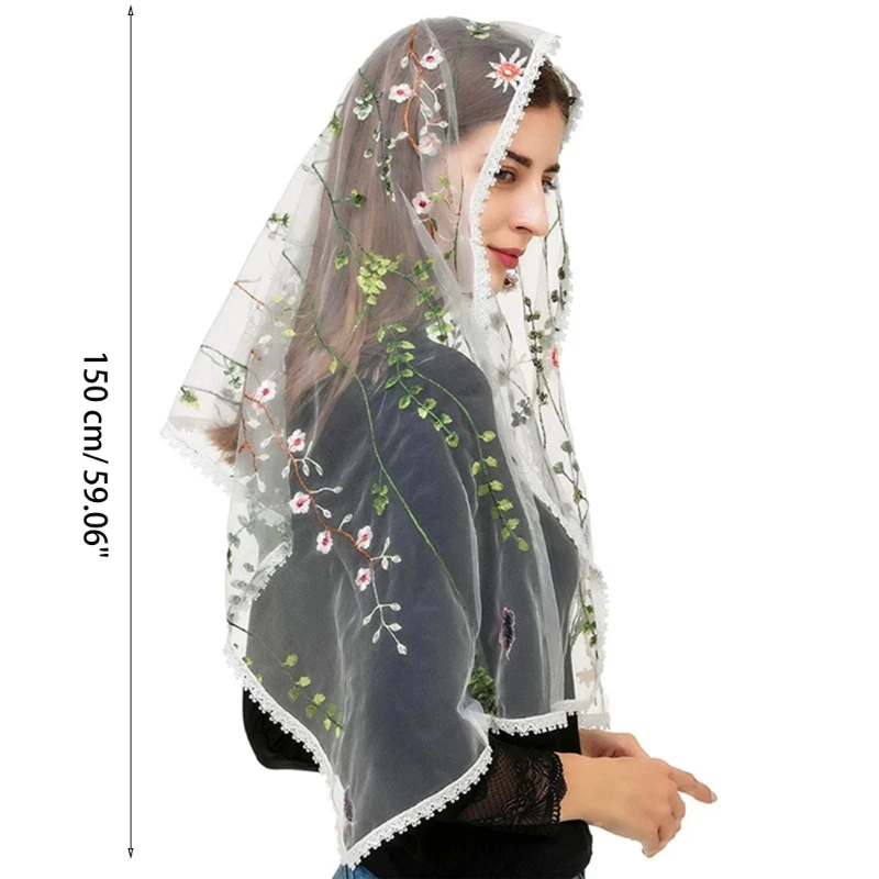 Платок Tudung Прозрачная шаль с цветочной вышивкой и Церковная N58F