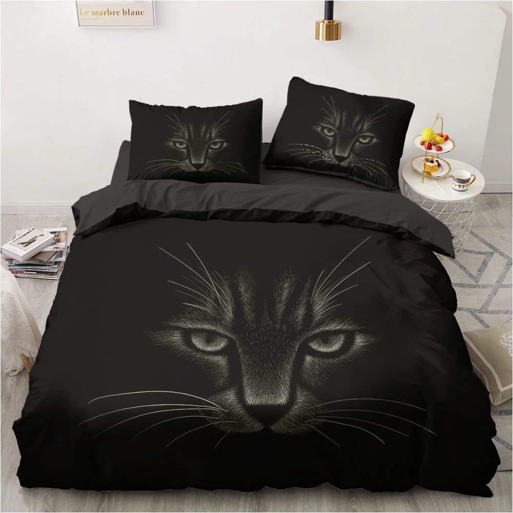 

3D Black Cat Duvet Cover Pillow Shams Animal Bed Linen Sets Quilt Shell Queen King Double Size Soft Bedding Sets for Boy Girl