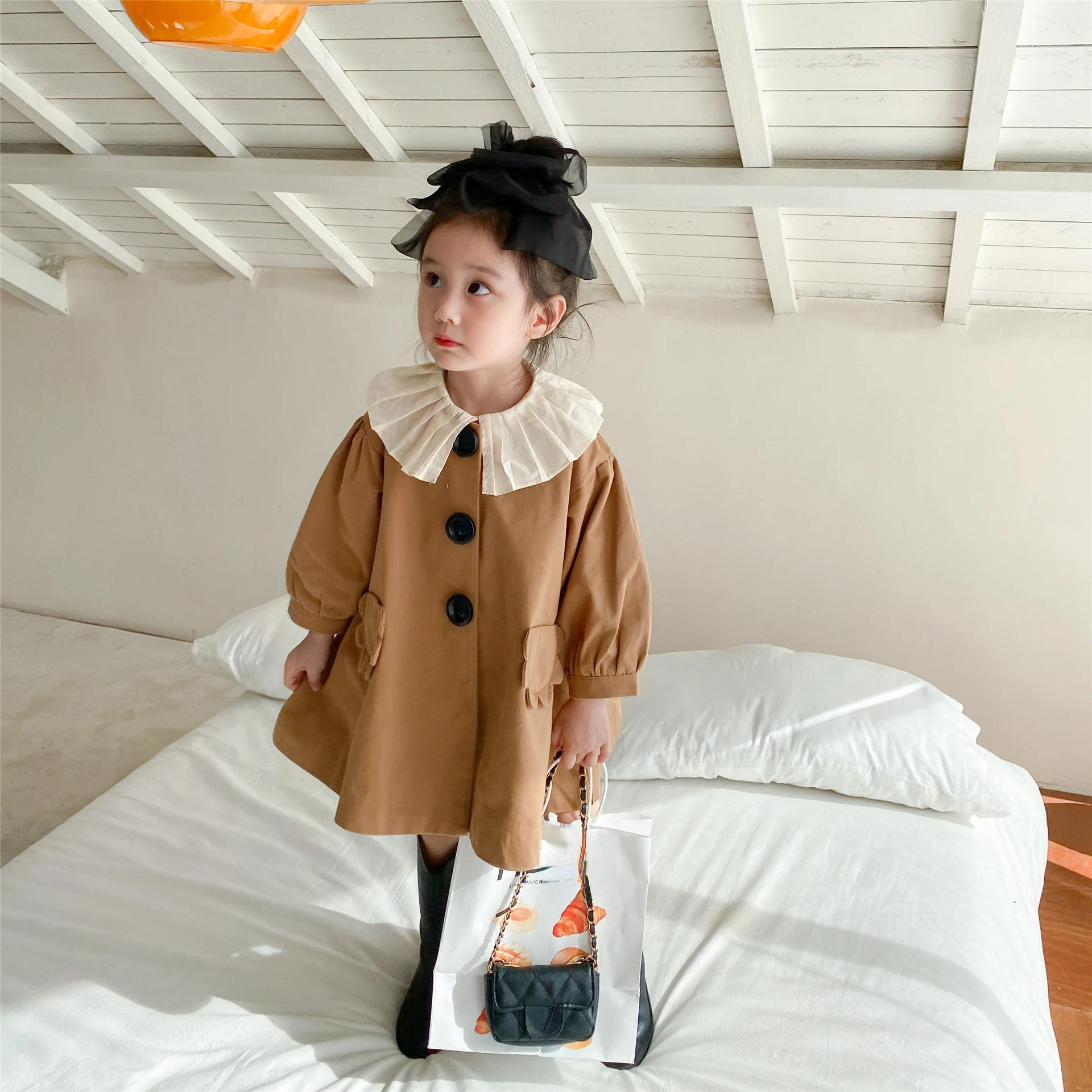 Freely Move 2022 Autumn Fashion Girls Trench Coat Mid-long Style Kids Patchwork Coat Children Windbreaker Jacket Birthday Gift