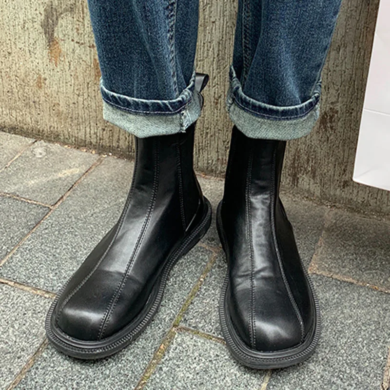 

Women Flats Chelsea Ankle Boots Casual Shoes 2022 Winter New Designer Round Toe PU Leather Motocycle Boots Women Low Heels Botas