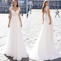elegant chiffon lace wedding dress a line sheer neck appliques formal bride gown sweep train cap sleeve button robe de mari%c3%a9e