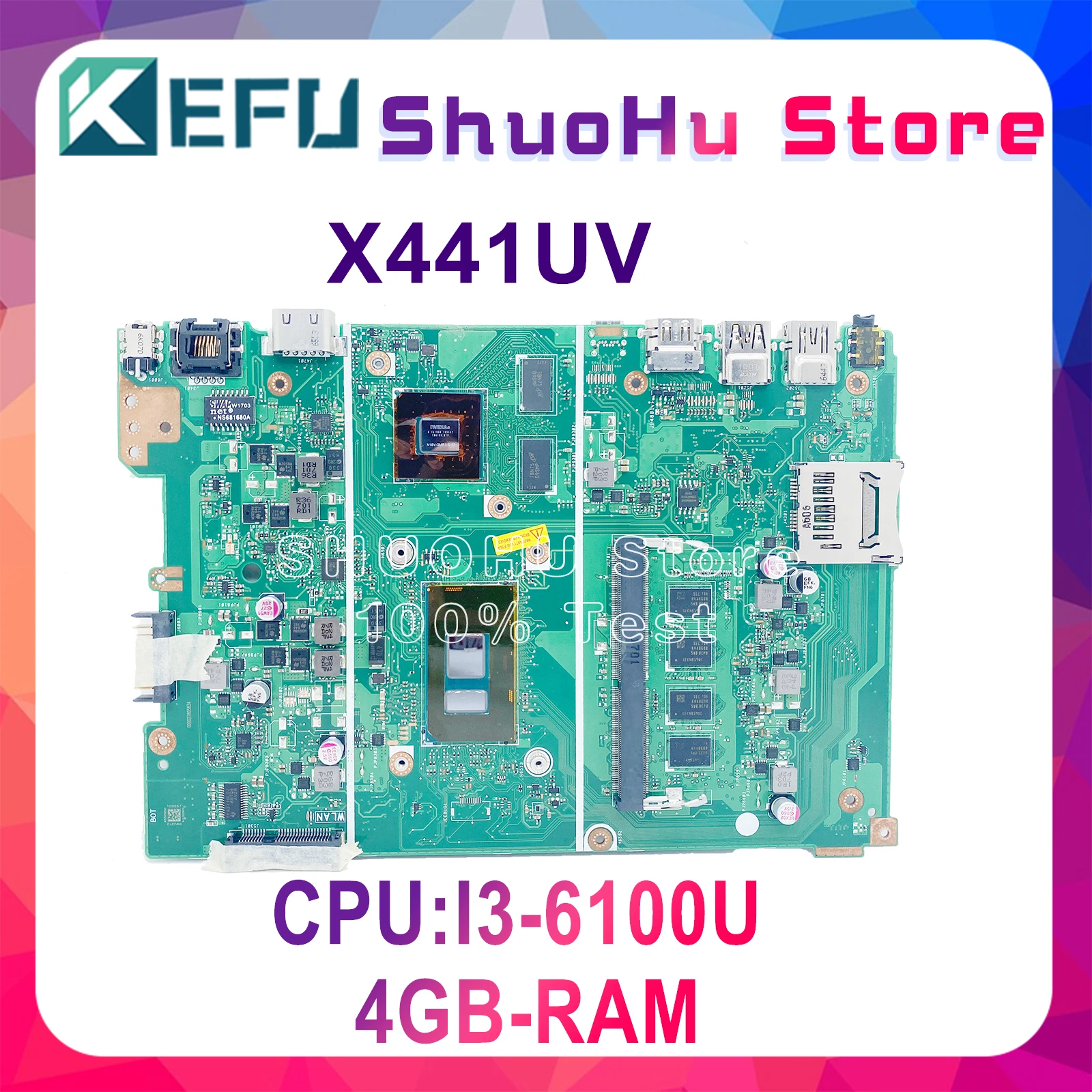 

X441UV Motherboard Is Suitable For ASUS X441UA X441UAK A441U F441U X441UR X441U Notebook Motherboard I3-6100U 4G GT920 100%Test