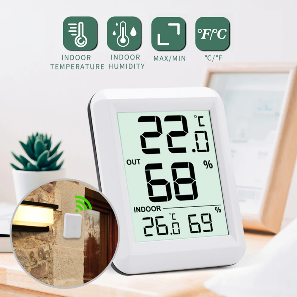 

Wireless Digital Indoor Outdoor Thermometer Hygrometer Weather Station Standing And Wall Hanging Temperature Humidity Meter