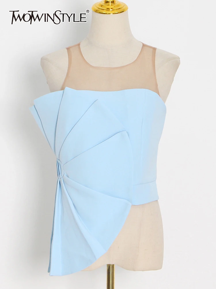 

TWOTWINSTYLE White Sexy T Shirt For Women Sleeveless Irregular Hem Solid T Shirts Female Summer Clothing Style New 2022 Fashion