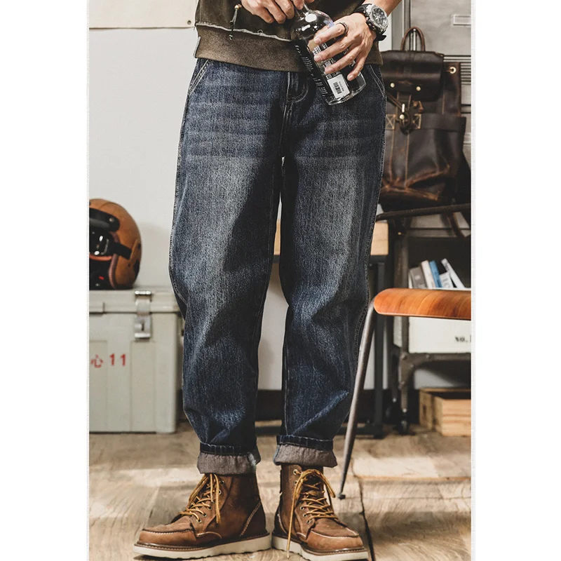 men clothing 2022 Autumn and Winter New vintage Versatile Straight Large Haren pants loose recreational temperament Jeans fema