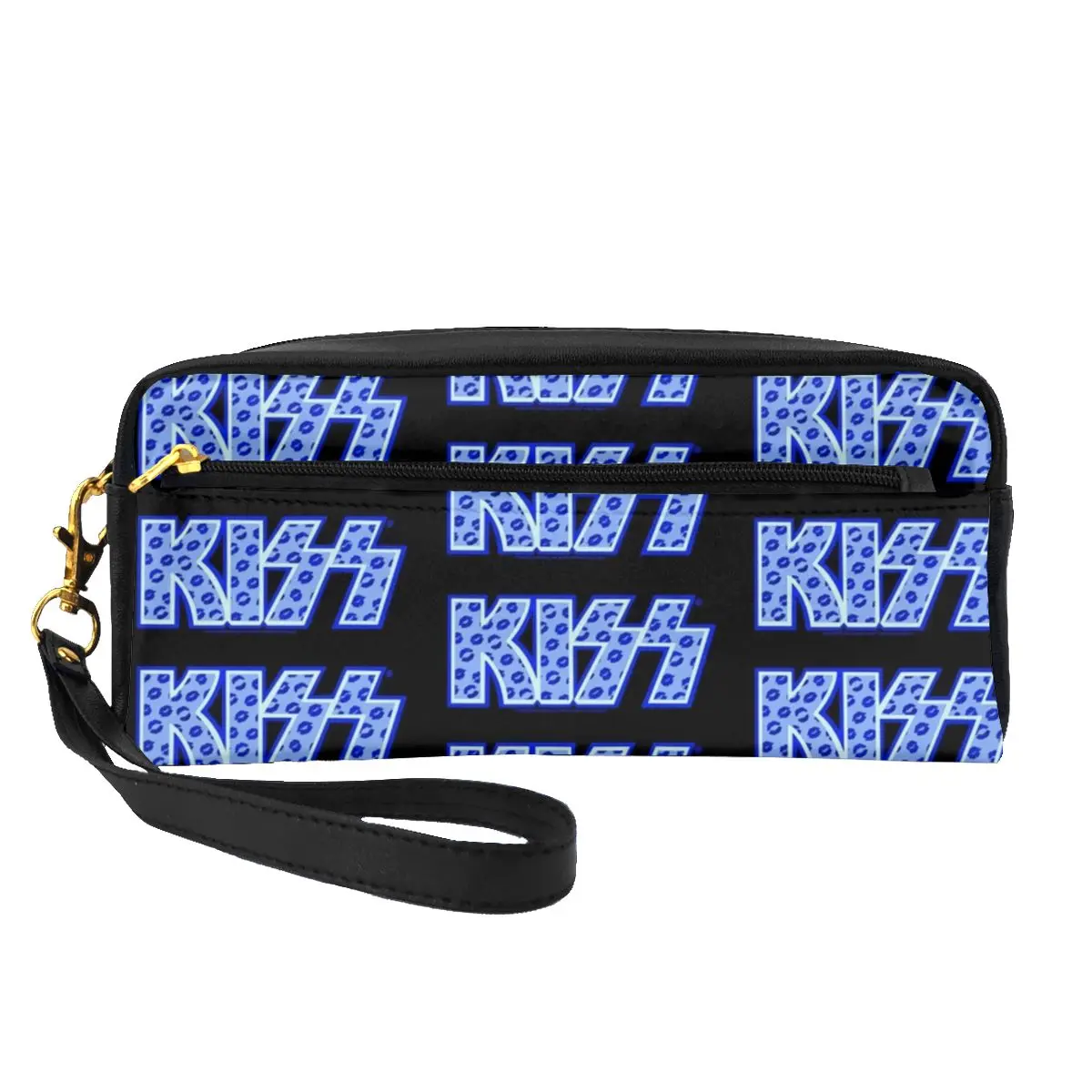 

Kiss Band Leather Storage Organizers Blue Lips Logo Women's Makeup Pouch Pack For Necessaries Cosmetic Bags