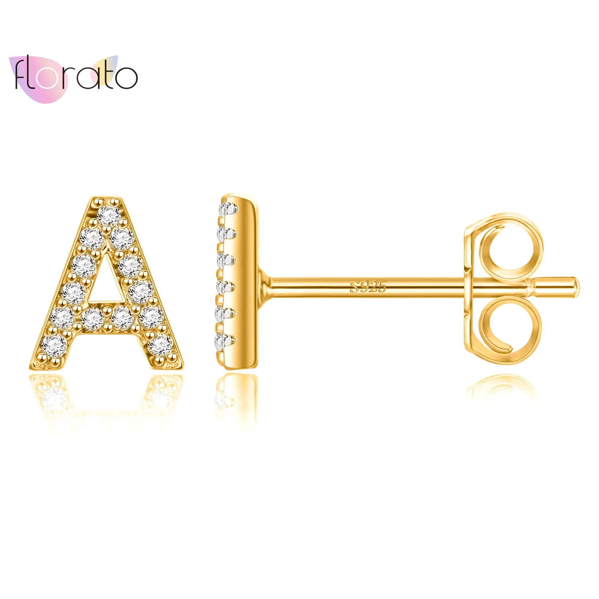 1 pair 925 Silver Needle Geometric English Letters Stud Earrings for Women Cute Mini Gold Silver Alphabet Zircon Earring Jewelry
