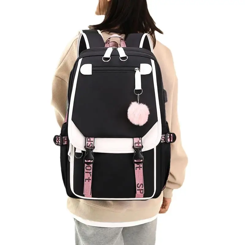 

Cute Girls Backpack College Backpack Outdoor Daypack With USB Charge Port 27L Large Capacity Women's Leisure Backpack Teenager