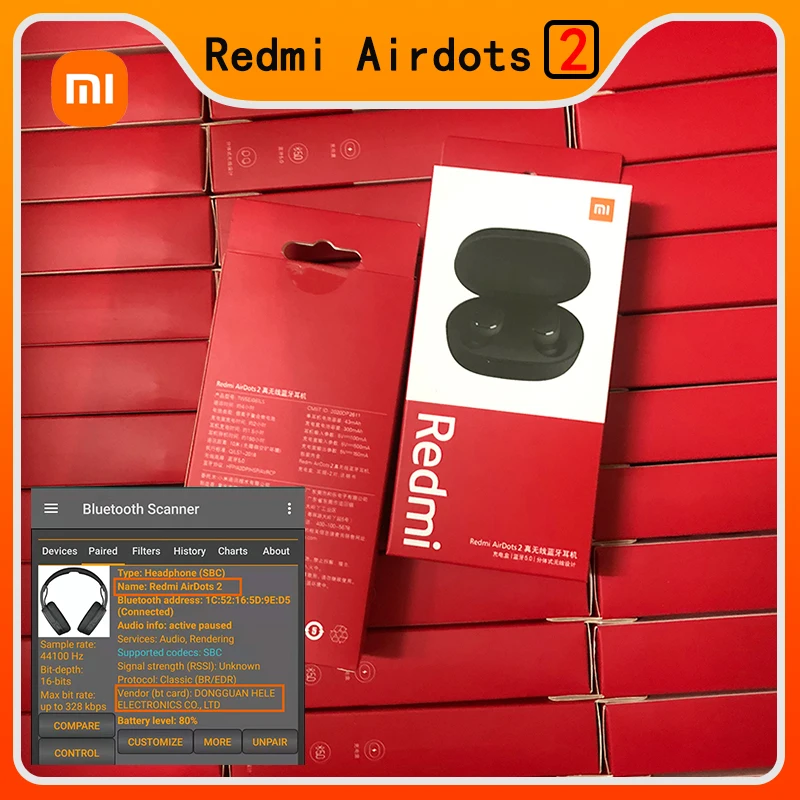 

TWS-стереонаушники Xiaomi Redmi Airdots 2 с поддержкой Bluetooth 5,0 и микрофоном