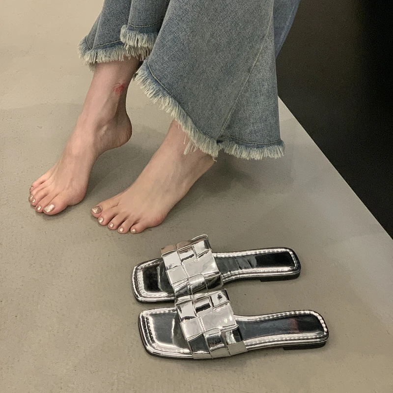 

Sandals 2023 Women Open Toe Sandals Walking Solid Color Women Shoes Woven Beach Female Slippers Holiday Slipper Fashion Slippers