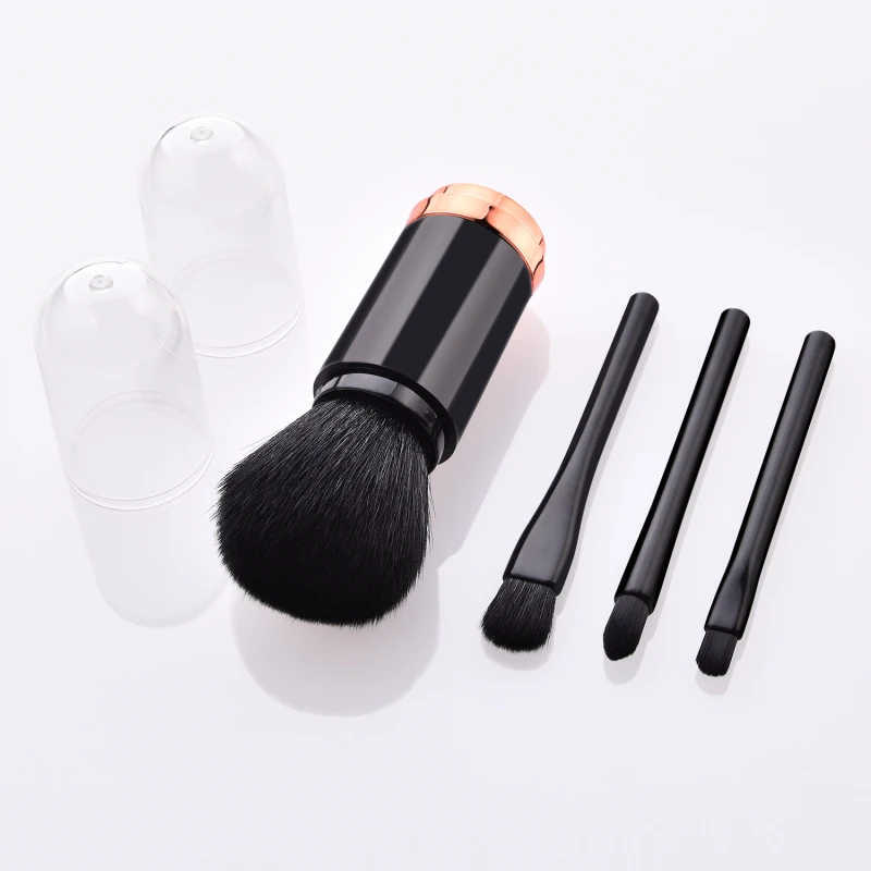 

New 4-in-1portable makeup brushes gold handle PBT bristles lip brush eye shadow brush foundation brush makeup brushes set