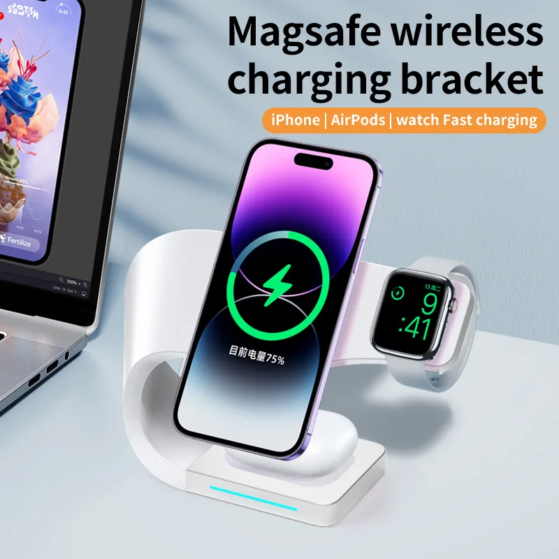 

Magnetic Wireless Charger Stand 15W Induction Universal IP14 Quick Charging Dock For IPhone13 12 iWatchS1-7 SE AirPods