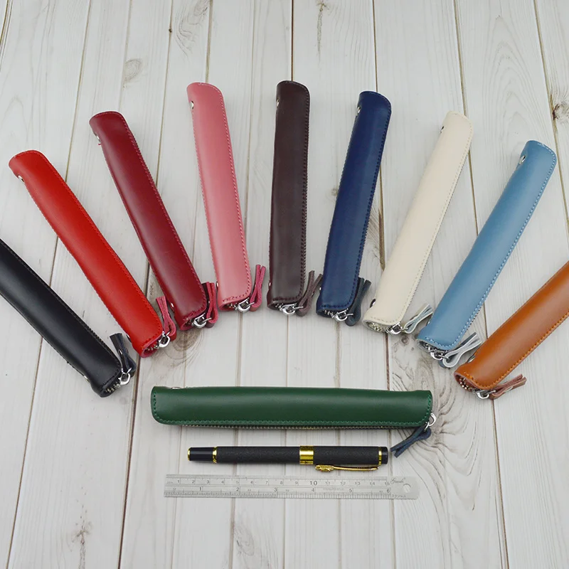 Simple  Leather Small Pen Bag  Protective Case Portable Mini Pen Storage Bag Pencil Bag