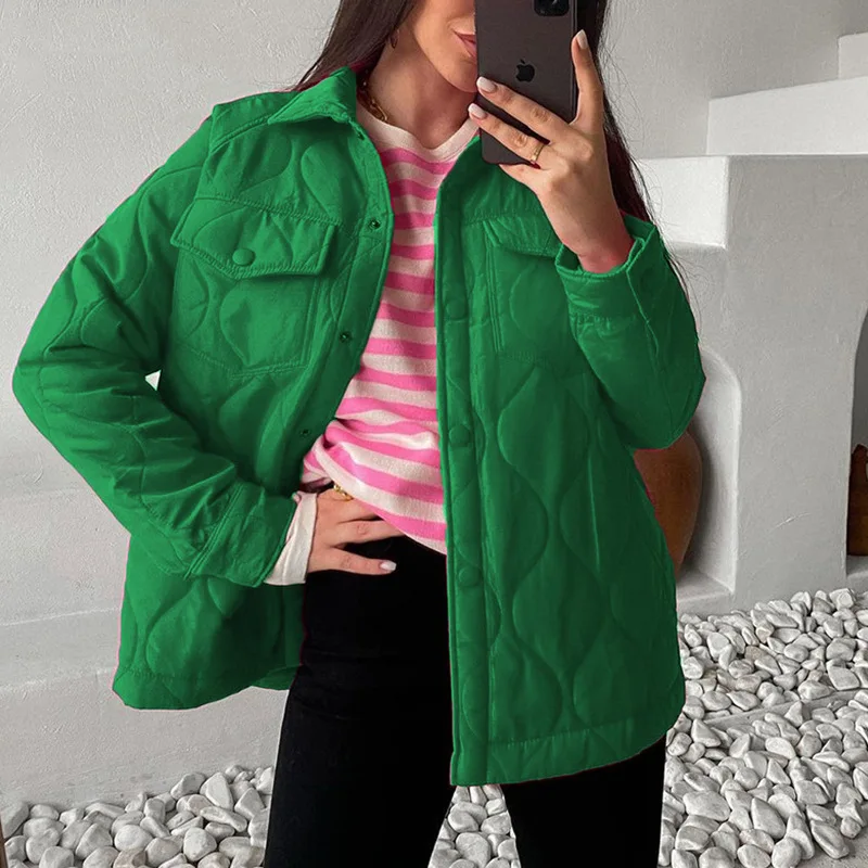 2021 Spring Autumn Women Oversize Vintage Green Pink Parka Coat Casual Lapel Warm Loose Long Winter Cotton Jacket Outwear Female