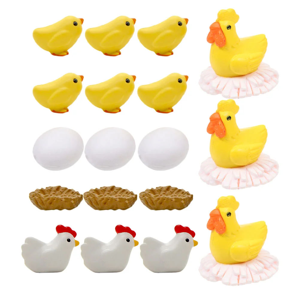 

1 Set Mini Easter Chicken Egg Ornaments Garden Micro Landscaping Ornaments