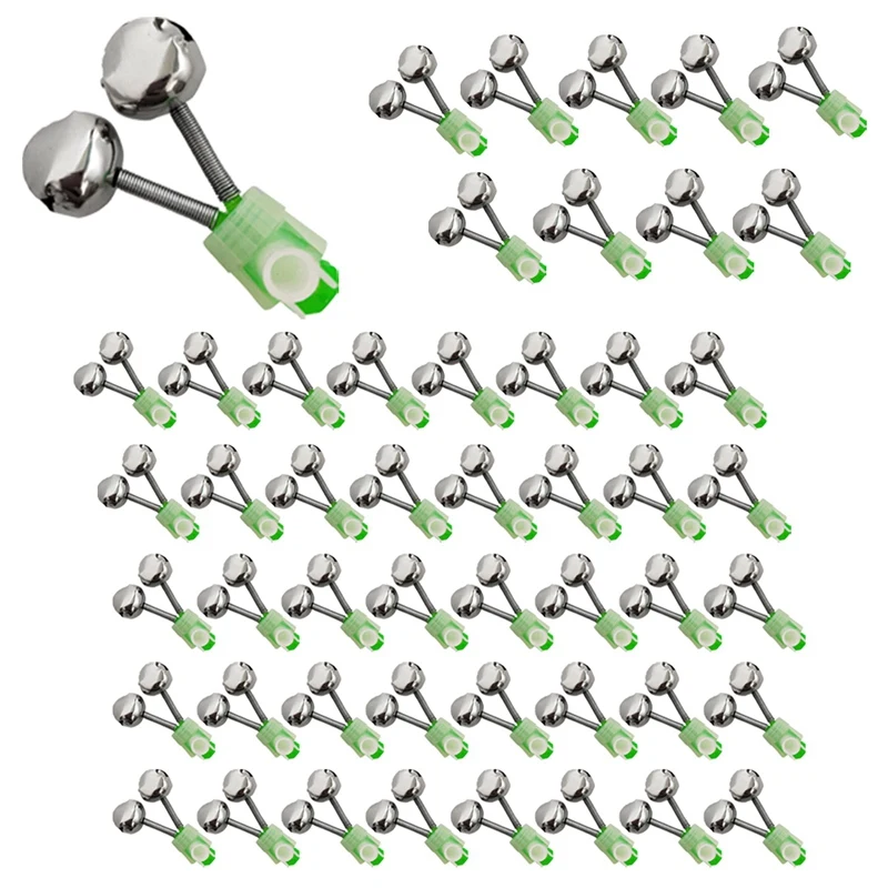 

Hot AD-50Pcs Twin Spiral Bells Fishing Bite Alarms Outdoor Night Carp Fishing Rod Tip Clips Tool Accessories