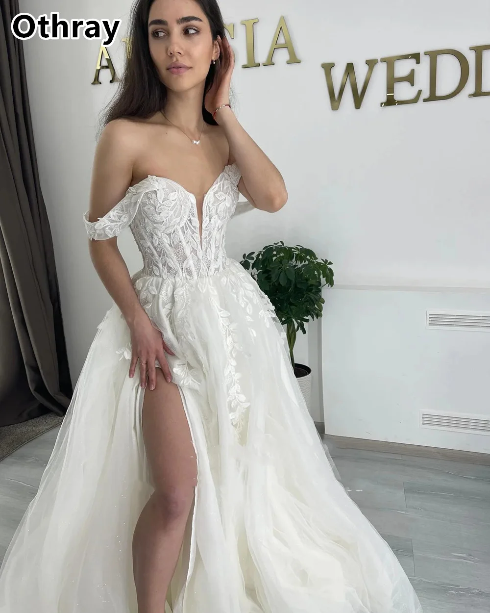 Othray Бохо тюлевые кружевные свадебные платья для невесты с высокими штанинами