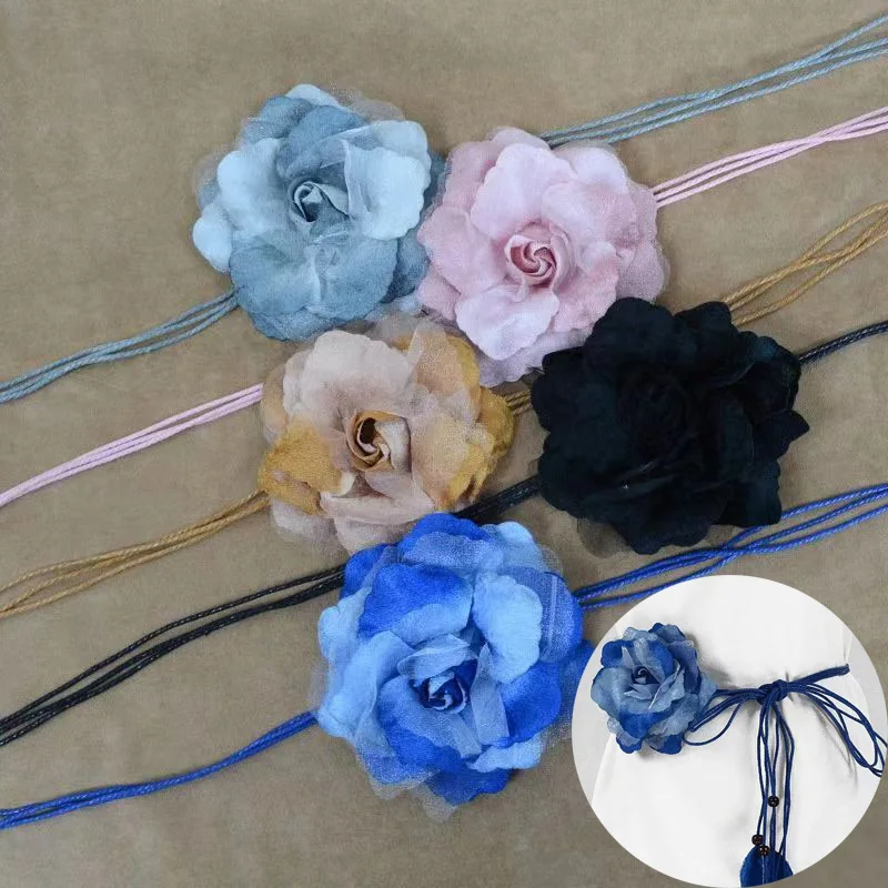 

150CM 5 Colors Boho Flower Bridal Leather Rope Bride Marriage Accessories Elegant Bridesmaid Waist Band Wedding Dress Gown Belt