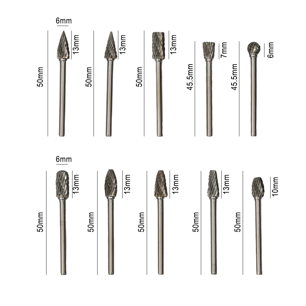 

10Pcs Tungsten Steel Carbide Rotary Burr Die Grinder Shank Bit 6mm For Finishing Metal Molds Processing Drill Bits