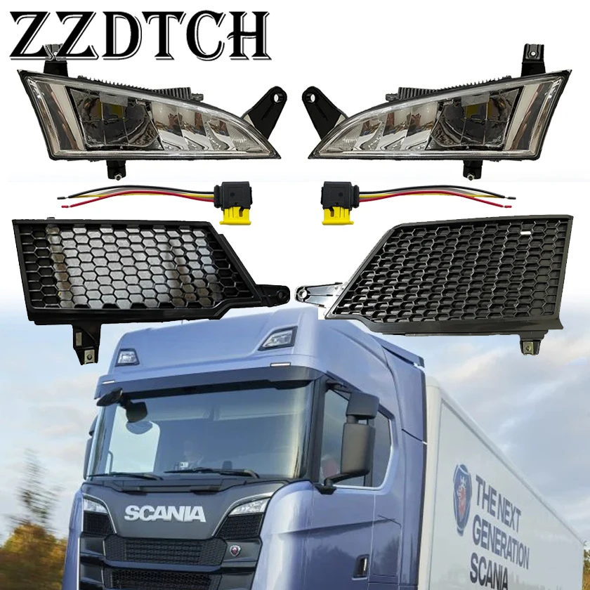 

1 Pair Fog Lamp And Grille Fit For Scania R/P Truck 24V LED Light 2552712 2552711 With Cover Panel 2307647 2307649