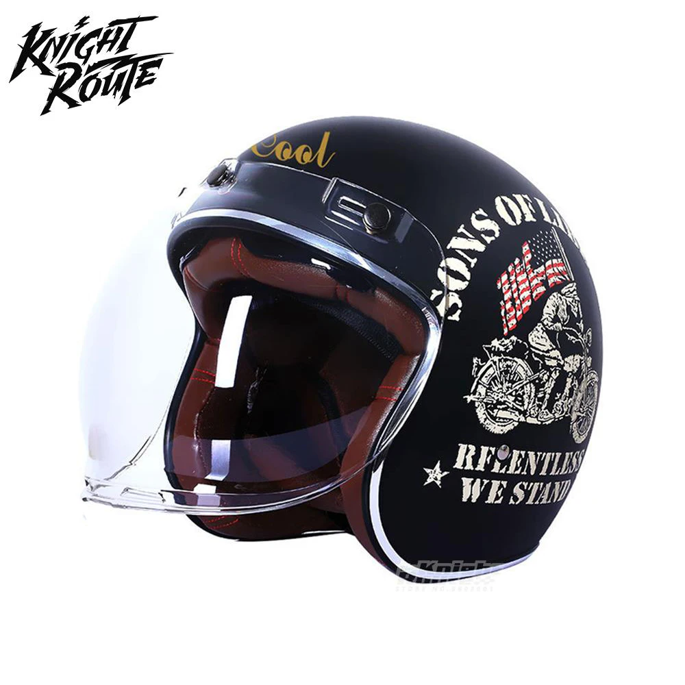 

Men's Motorcycle Helmet Moto Open Face Vintage Retro Half Helmet Moto Cafe Racer Motorbike Scooter Full Face Helmet