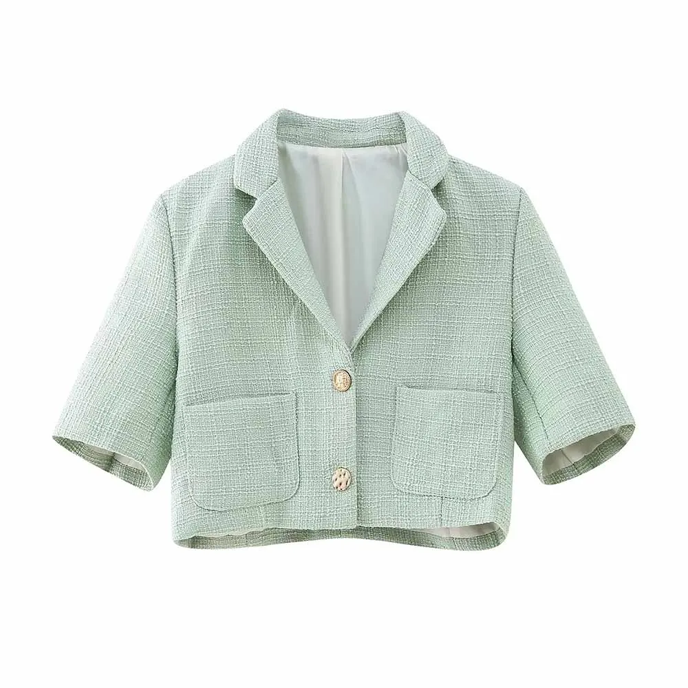 

Женский короткий пиджак в стиле ретро, с декоративными карманами