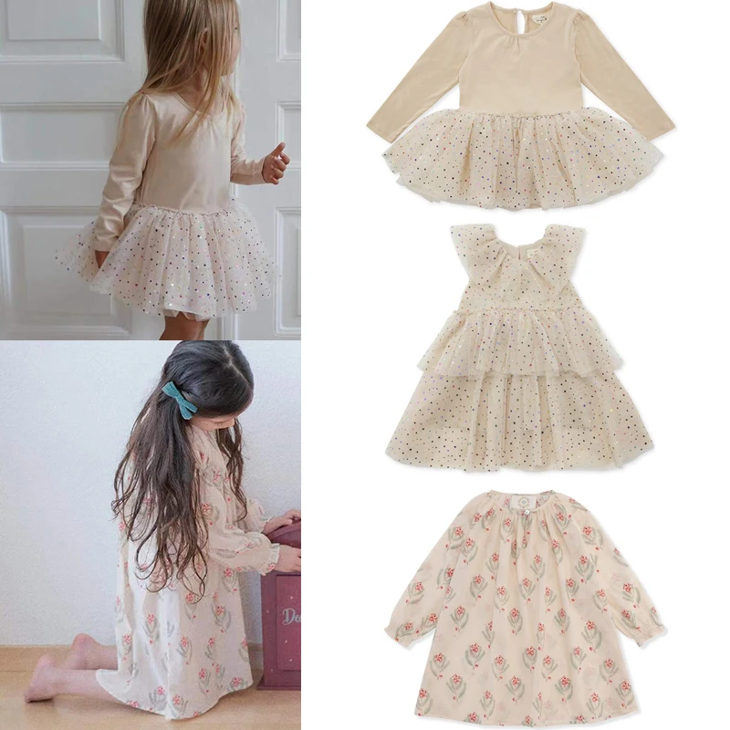 

Kids Dress 2022 New Spring KS Brand Girls Cute Print Long Sleeve Princess Sequined Dress Baby Child Cotton Fashion Clothes