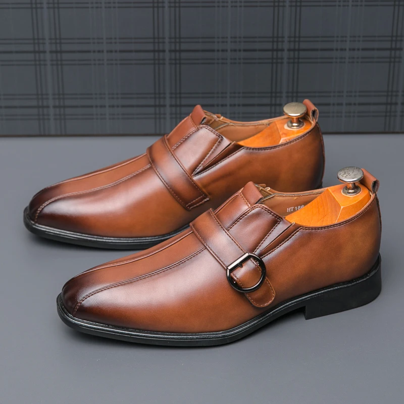 Элегантные коричневые модельные туфли мужские кожаные повседневные с острым